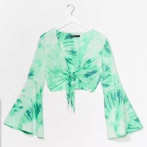 Nasty Gal Green Tie Crop with Bell Sleeves